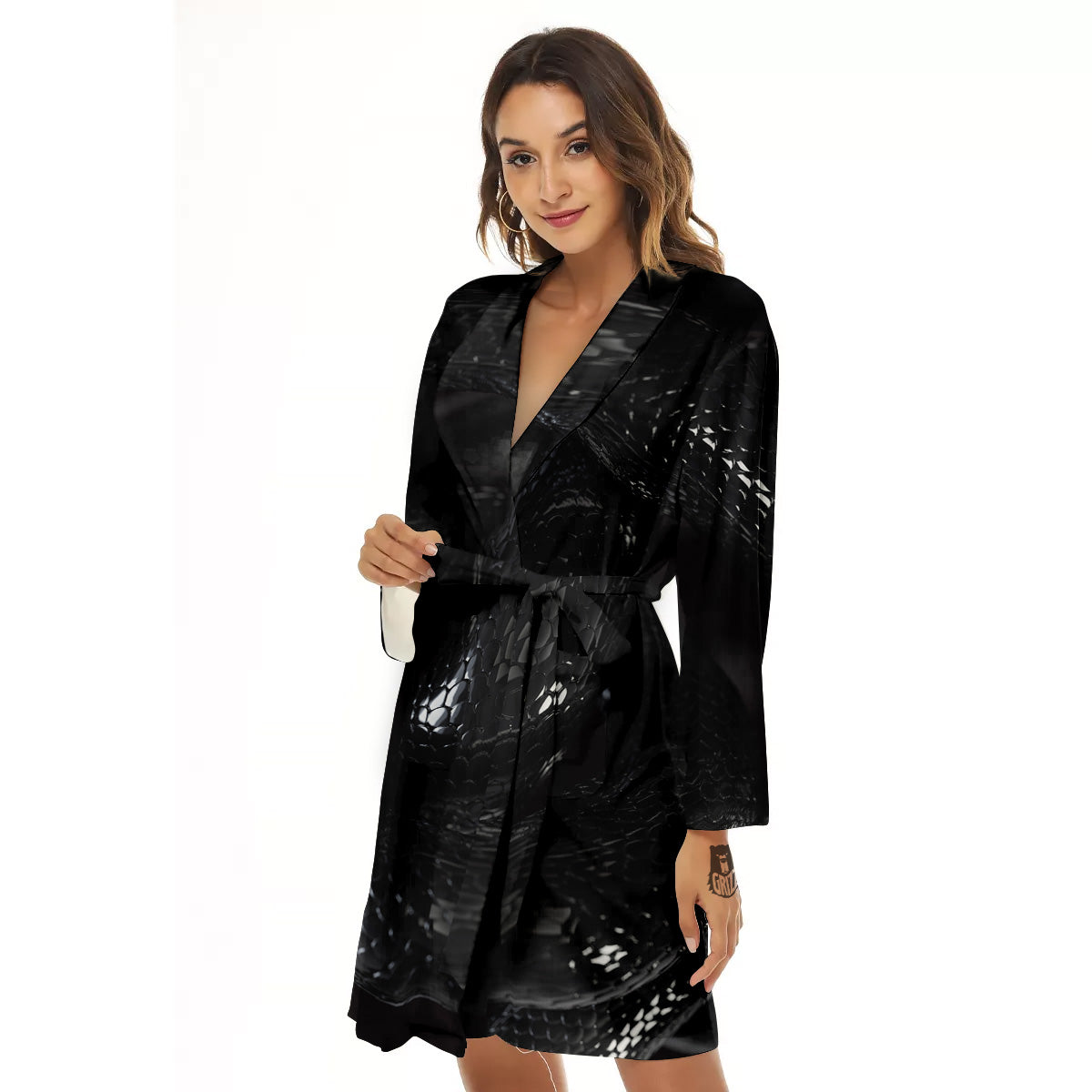 Black Snake Print Women's Robe-grizzshop