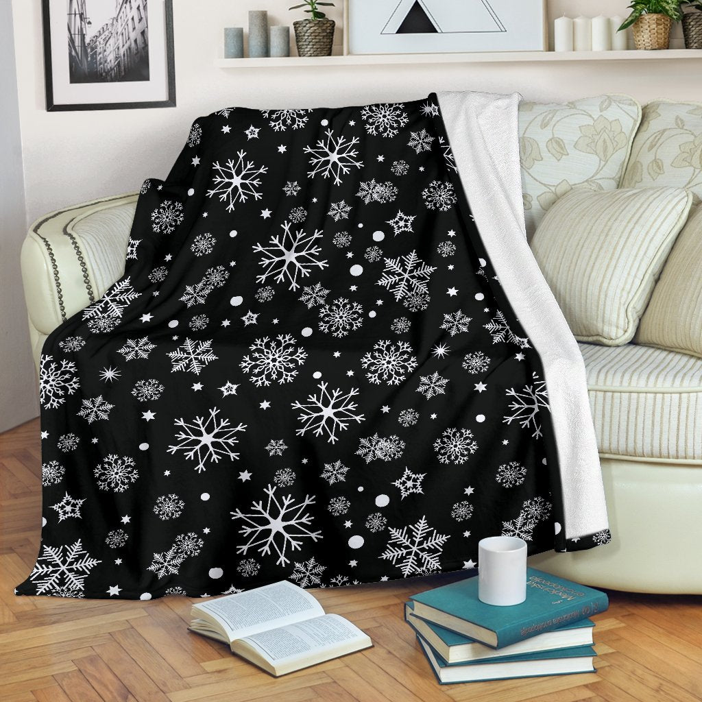 Black Snowflake Pattern Print Blanket-grizzshop