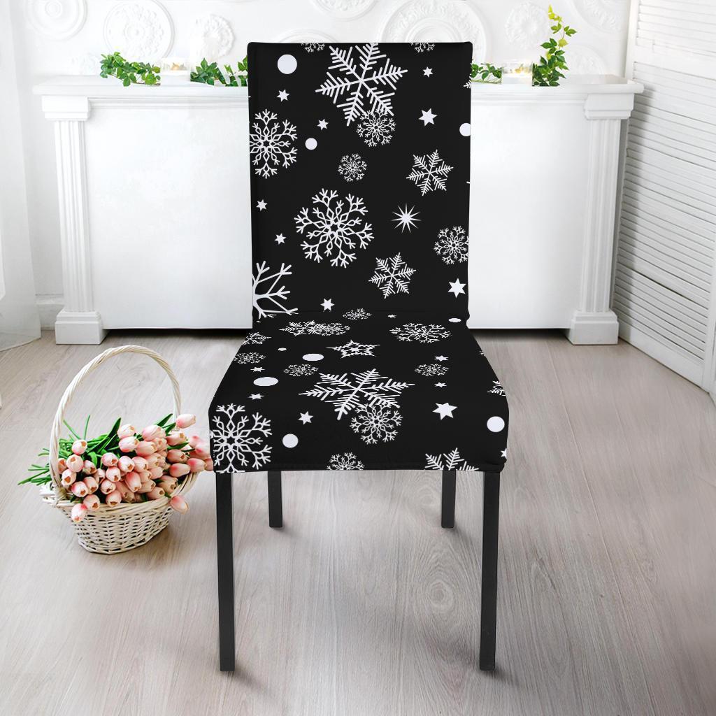 Black Snowflake Pattern Print Chair Cover-grizzshop