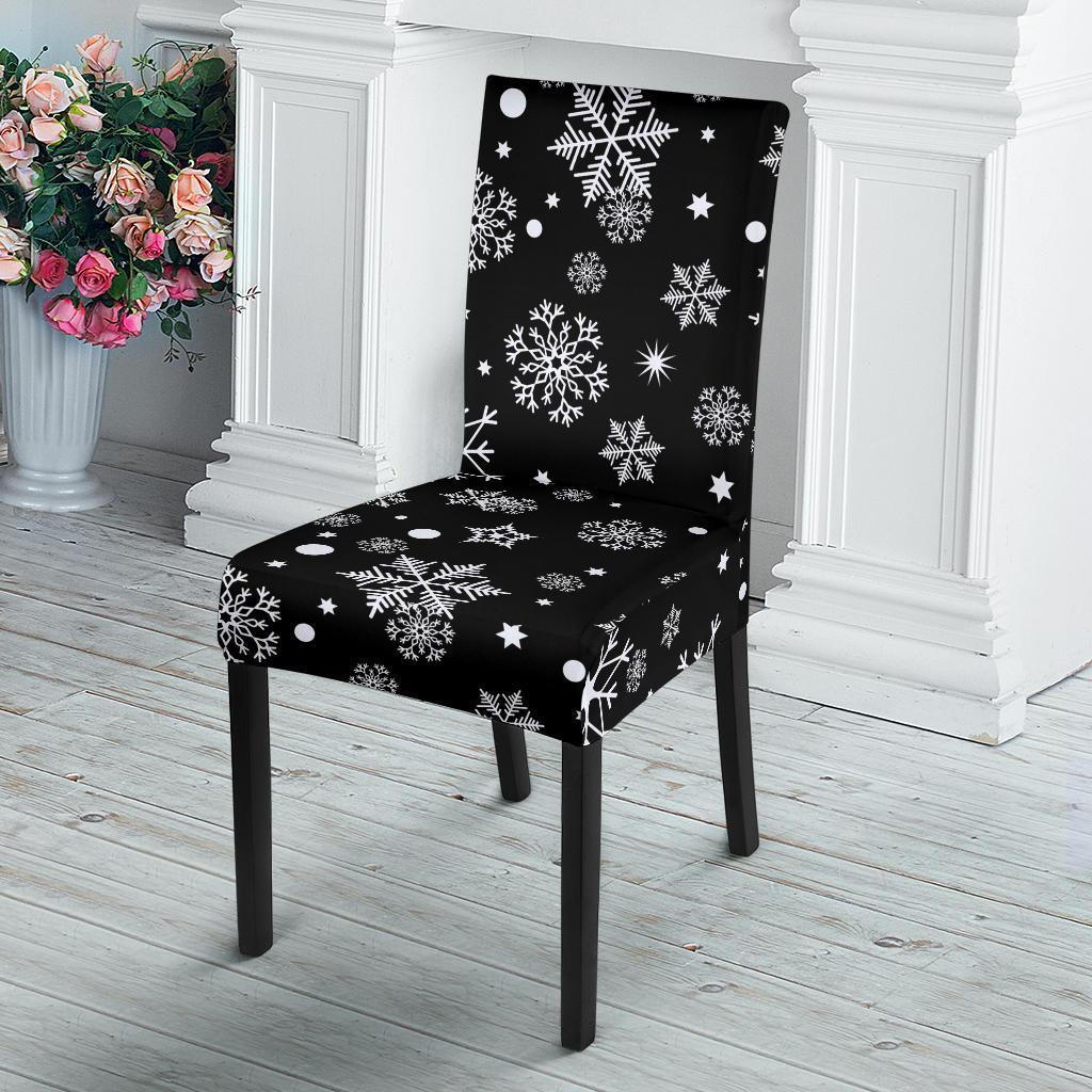 Black Snowflake Pattern Print Chair Cover-grizzshop