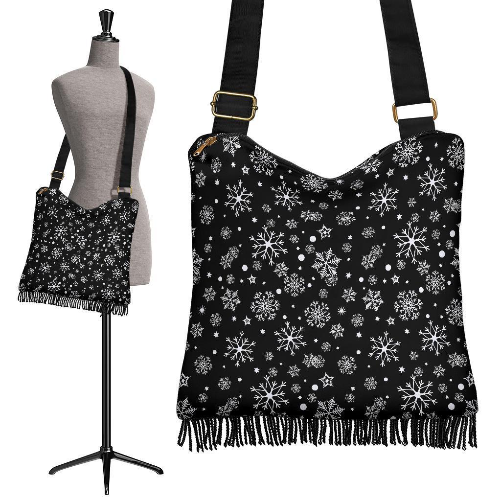 Black Snowflake Pattern Print Crossbody Bags-grizzshop