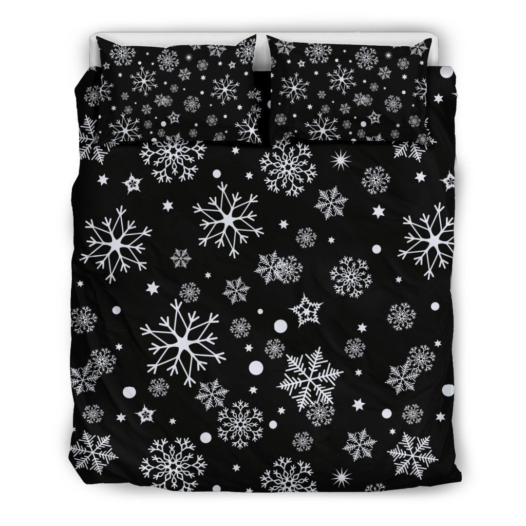 Black Snowflake Pattern Print Duvet Cover Bedding Set-grizzshop