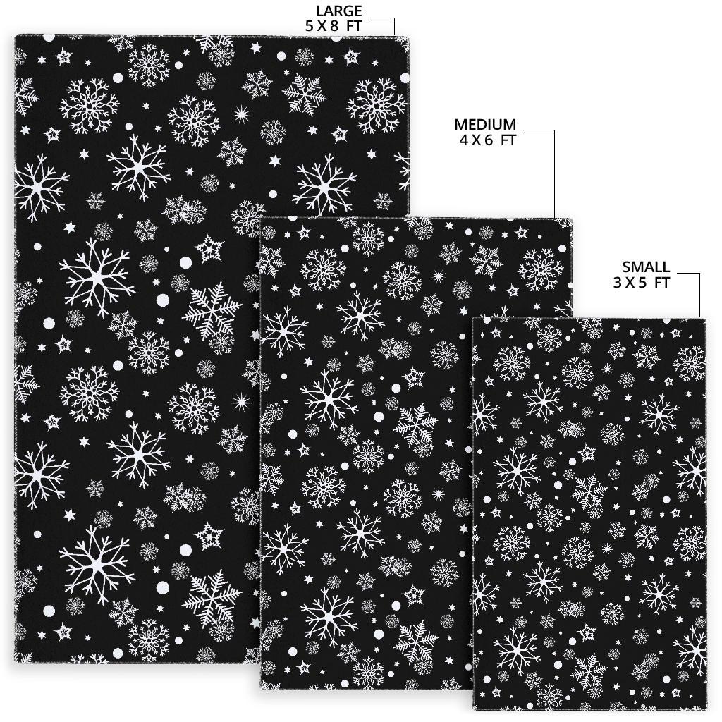 Black Snowflake Pattern Print Floor Mat-grizzshop