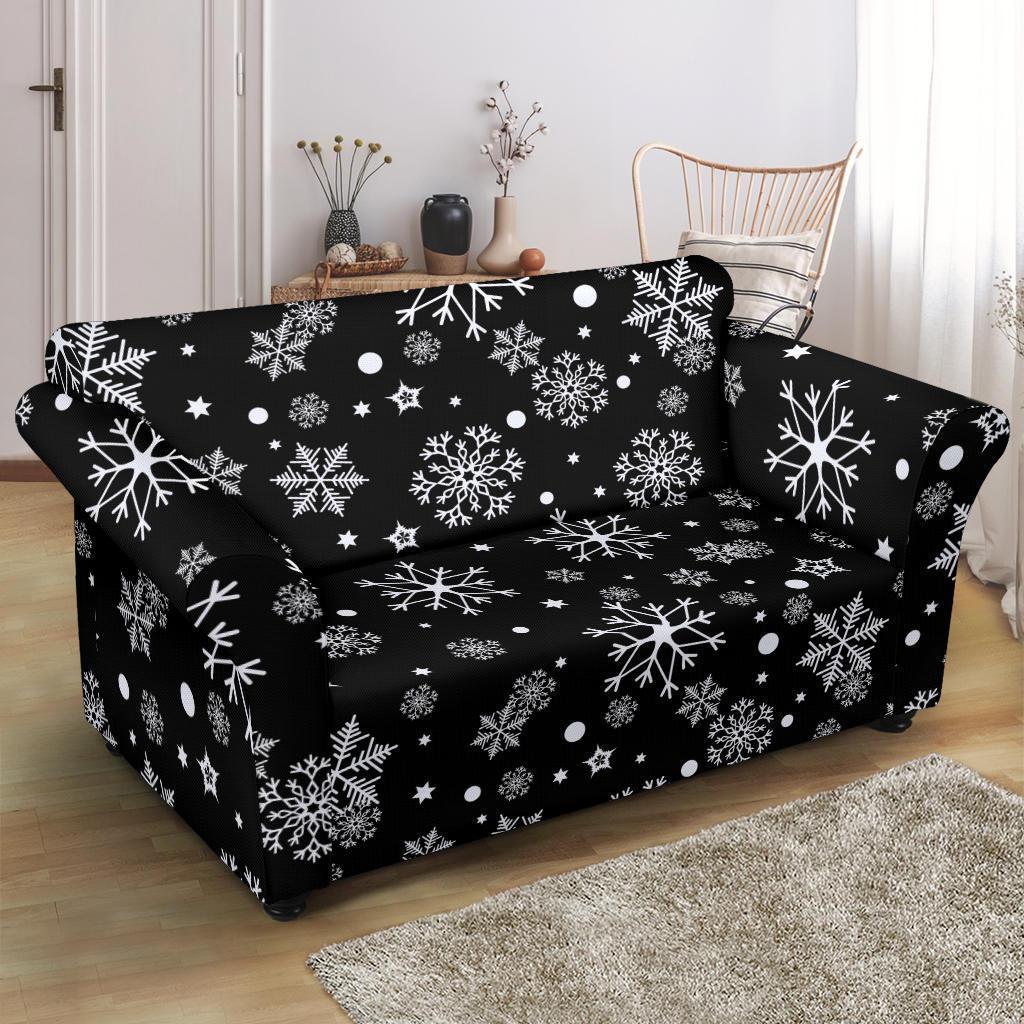 Black Snowflake Pattern Print Loveseat Cover-grizzshop