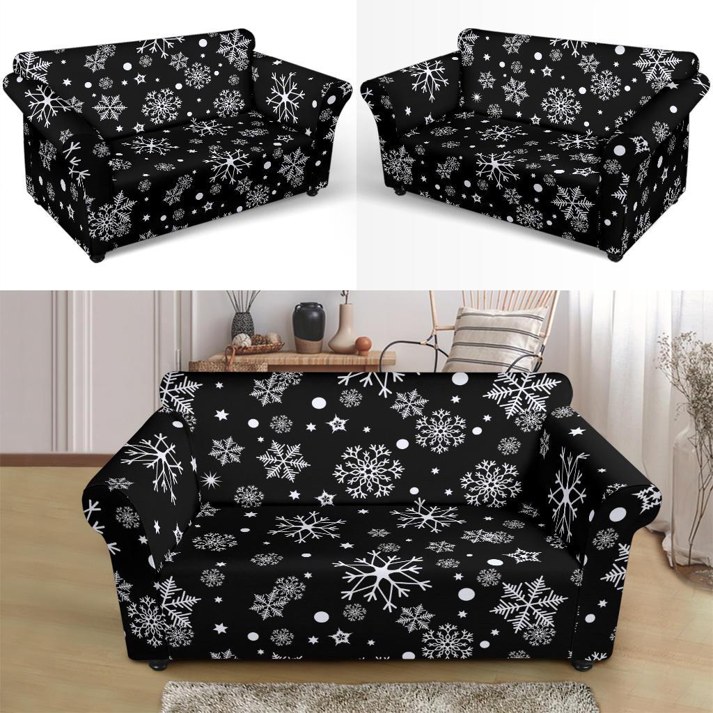 Black Snowflake Pattern Print Loveseat Cover-grizzshop