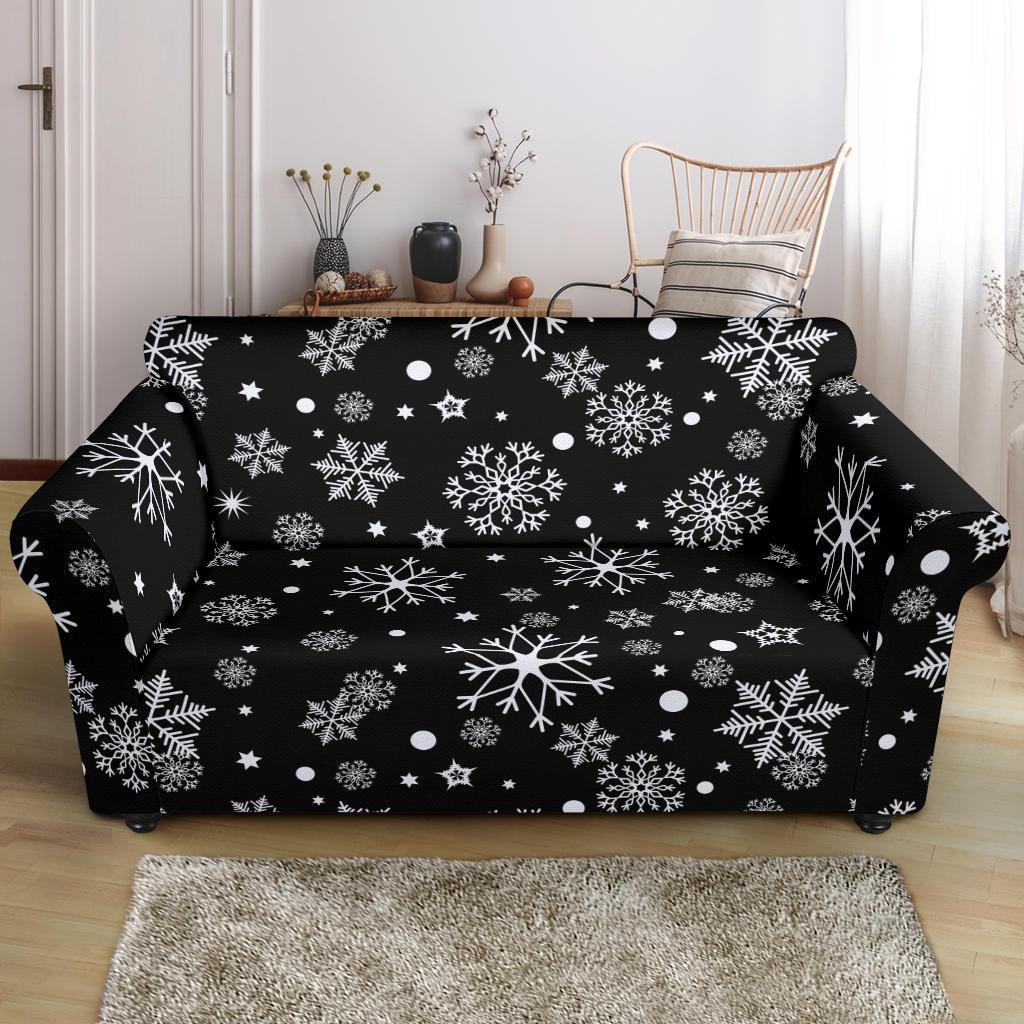 Black Snowflake Pattern Print Loveseat Cover-grizzshop