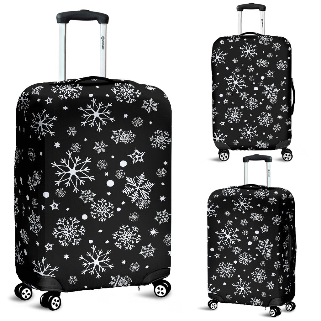 Black Snowflake Pattern Print Luggage Cover Protector-grizzshop