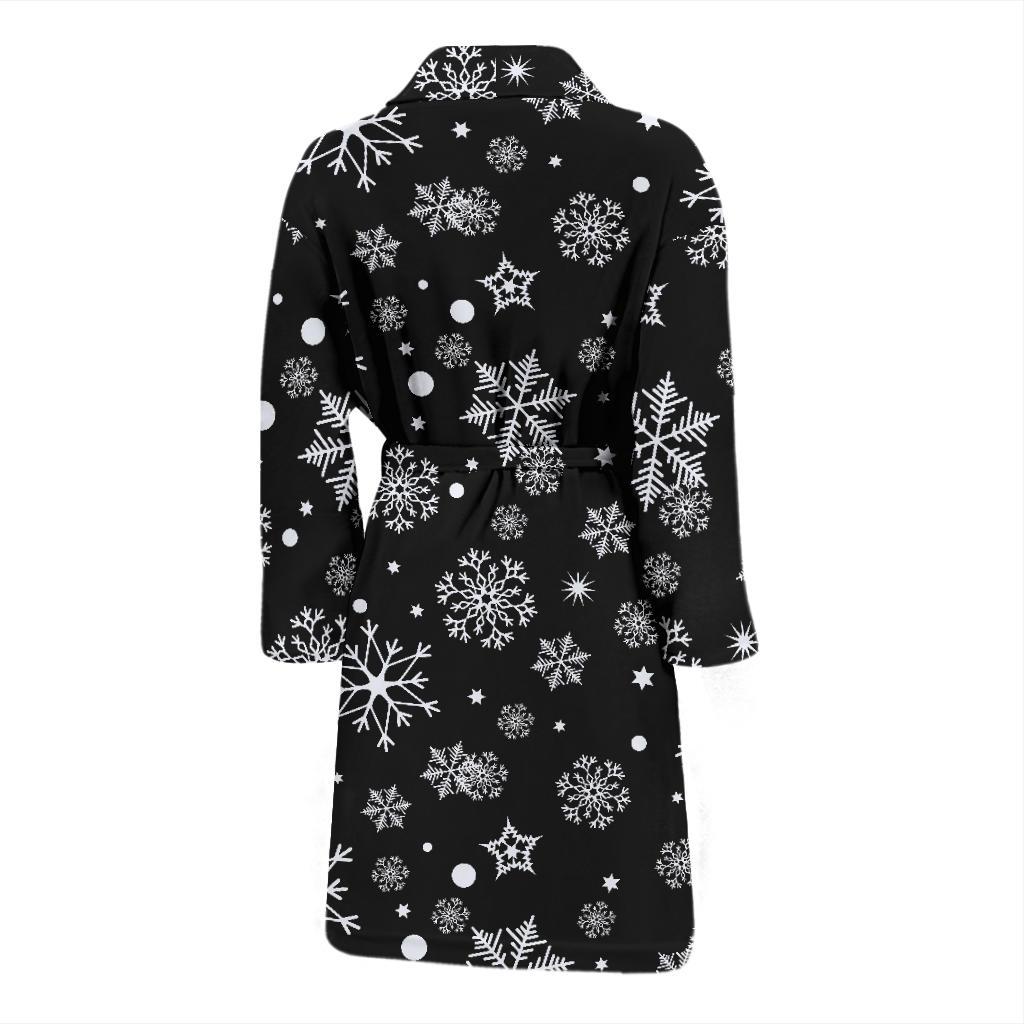 Black Snowflake Pattern Print Men Long Robe-grizzshop