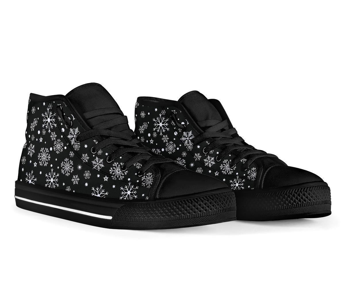 Black Snowflake Pattern Print Men Women's High Top Shoes-grizzshop