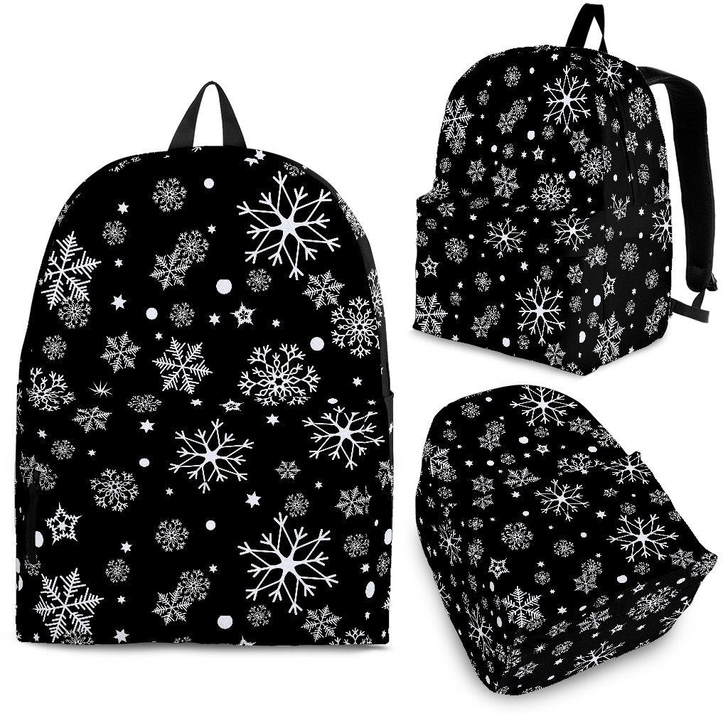 Black Snowflake Pattern Print Premium Backpack-grizzshop