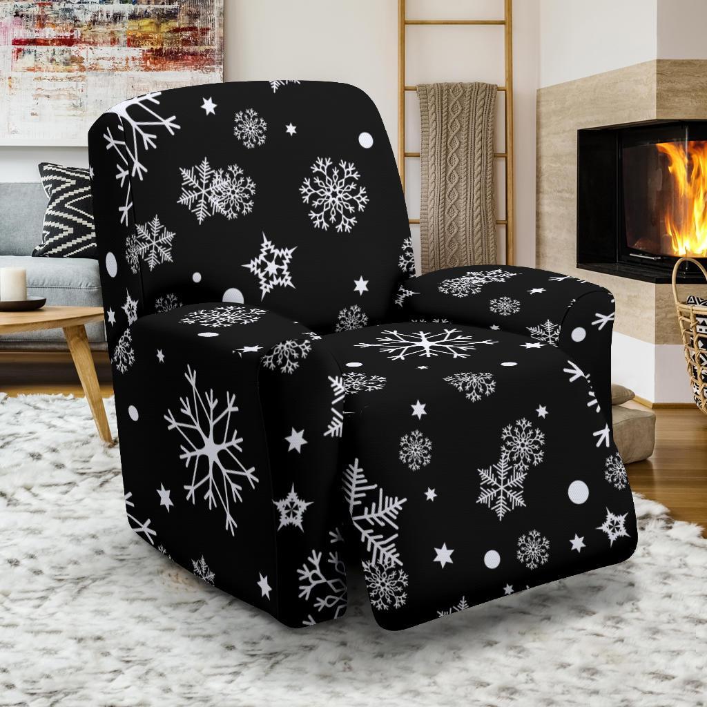 Black Snowflake Pattern Print Recliner Cover-grizzshop