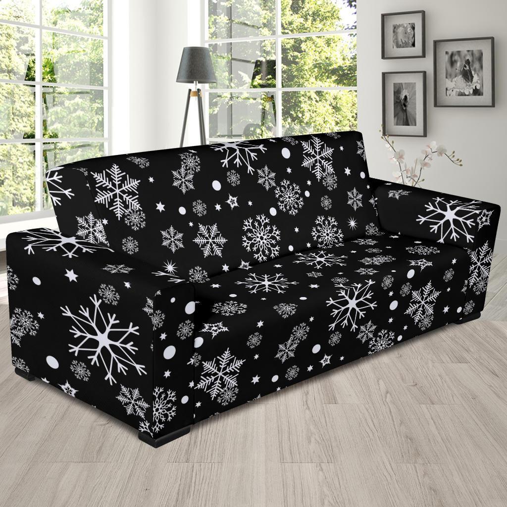 Black Snowflake Pattern Print Sofa Covers-grizzshop