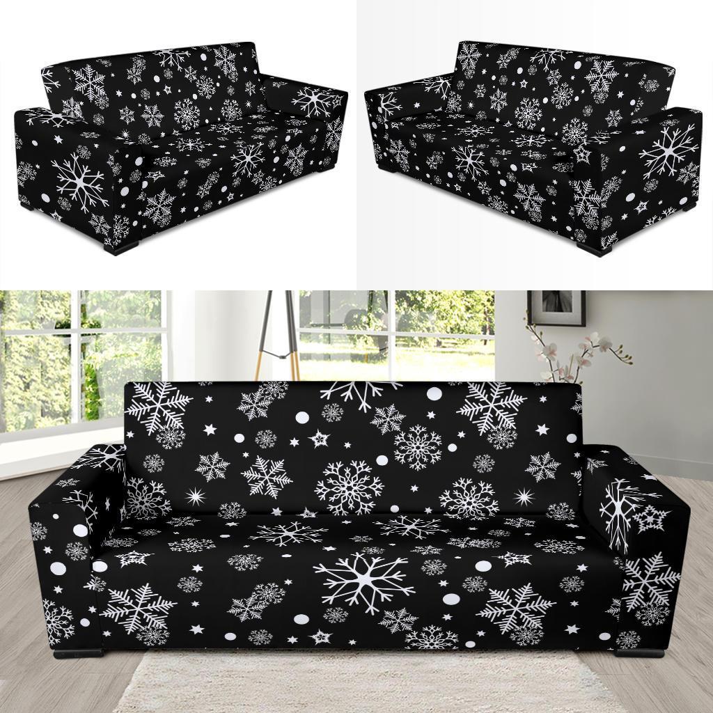 Black Snowflake Pattern Print Sofa Covers-grizzshop