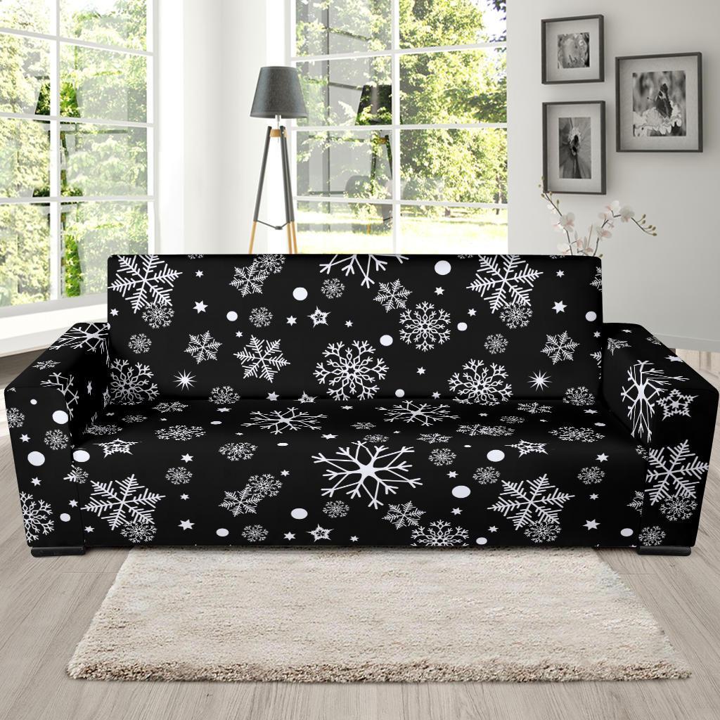 Black Snowflake Pattern Print Sofa Covers-grizzshop