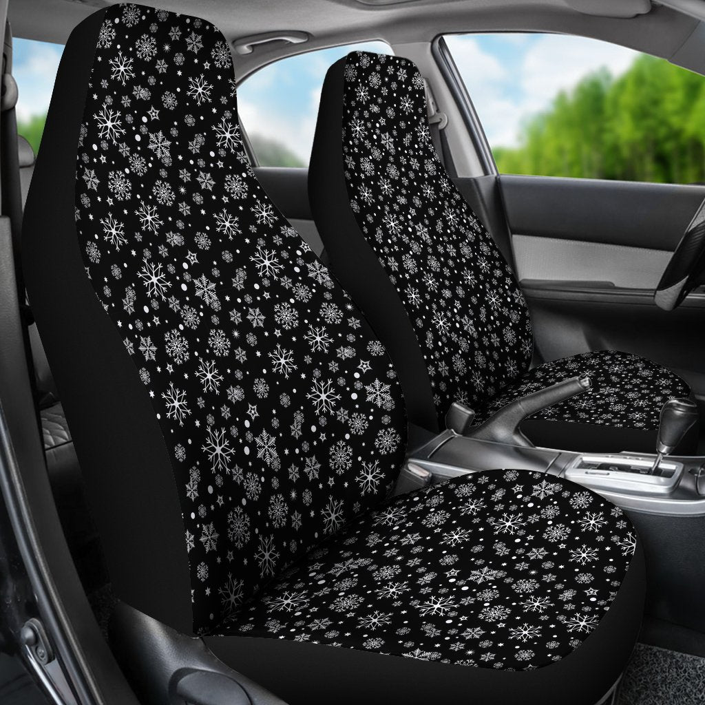 Black Snowflake Pattern Print Universal Fit Car Seat Cover-grizzshop