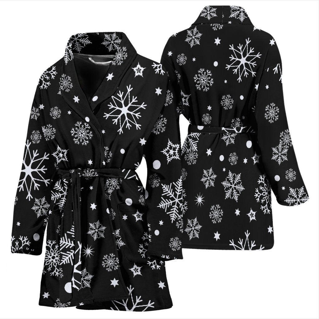 Black Snowflake Pattern Print Women Long Robe-grizzshop