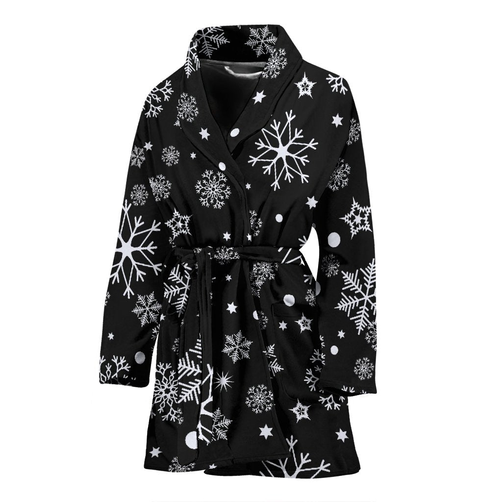 Black Snowflake Pattern Print Women Long Robe-grizzshop