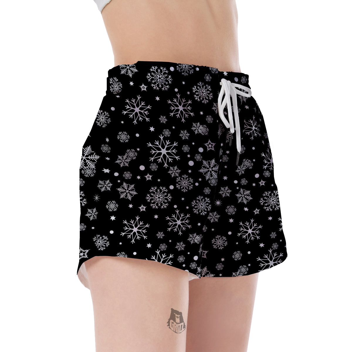 Black Snowflake Pattern Print Women's Shorts-grizzshop