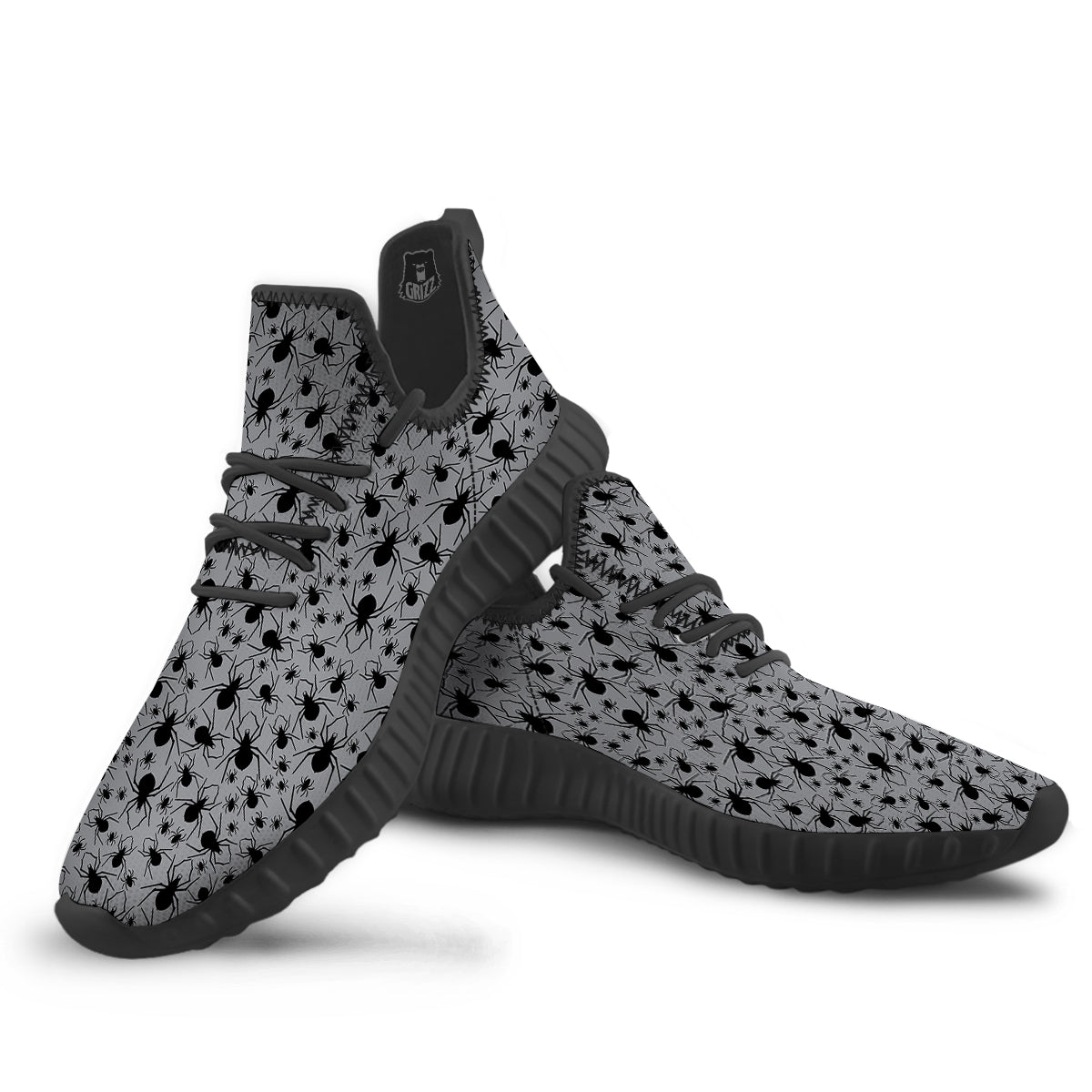 Black Spider And Grey Print Pattern Black Walking Shoes-grizzshop