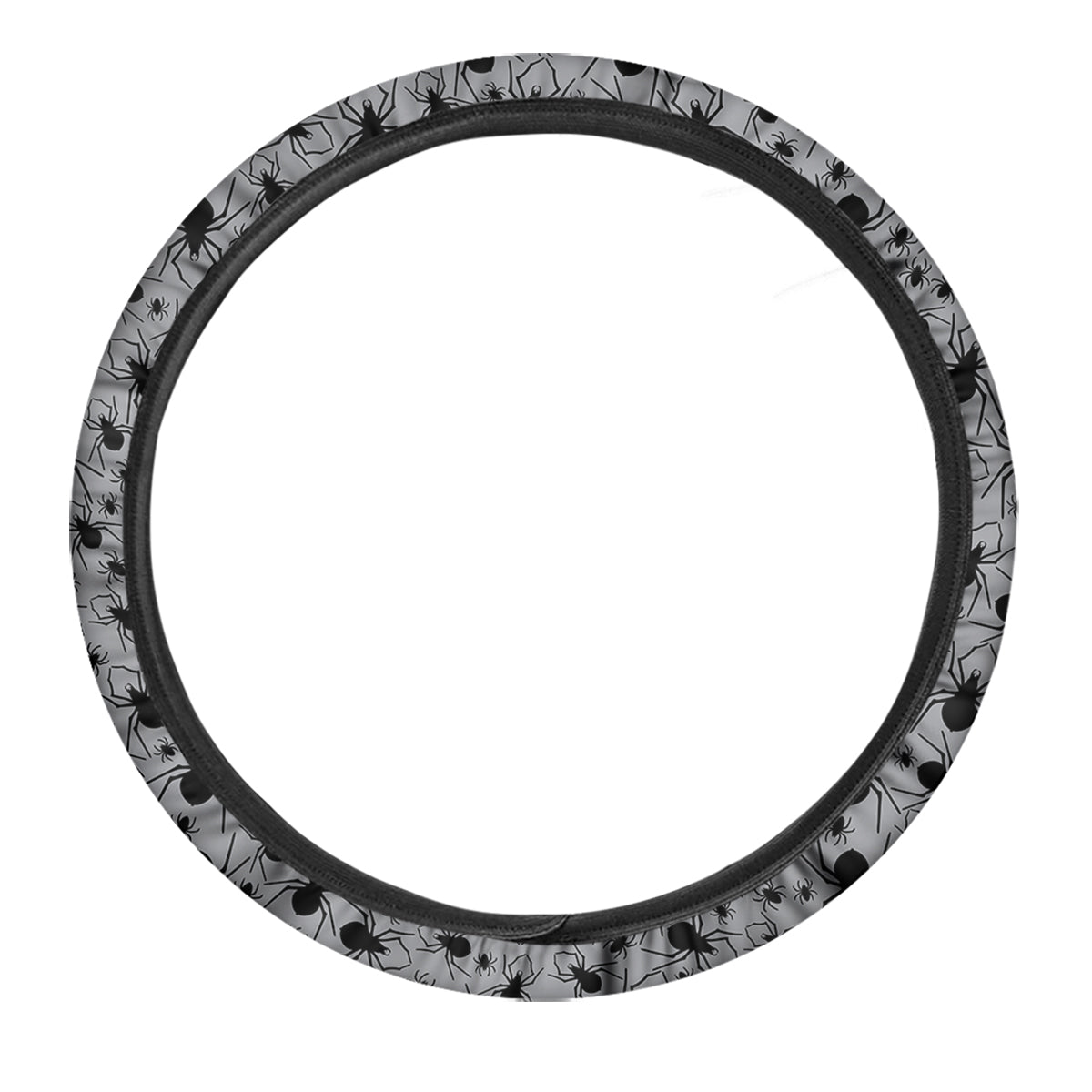Black Spider And Grey Print Pattern Car Steering Wheel Cover-grizzshop