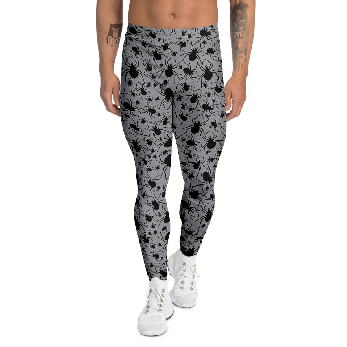 Black Spider And Grey Print Pattern Men's Leggings-grizzshop