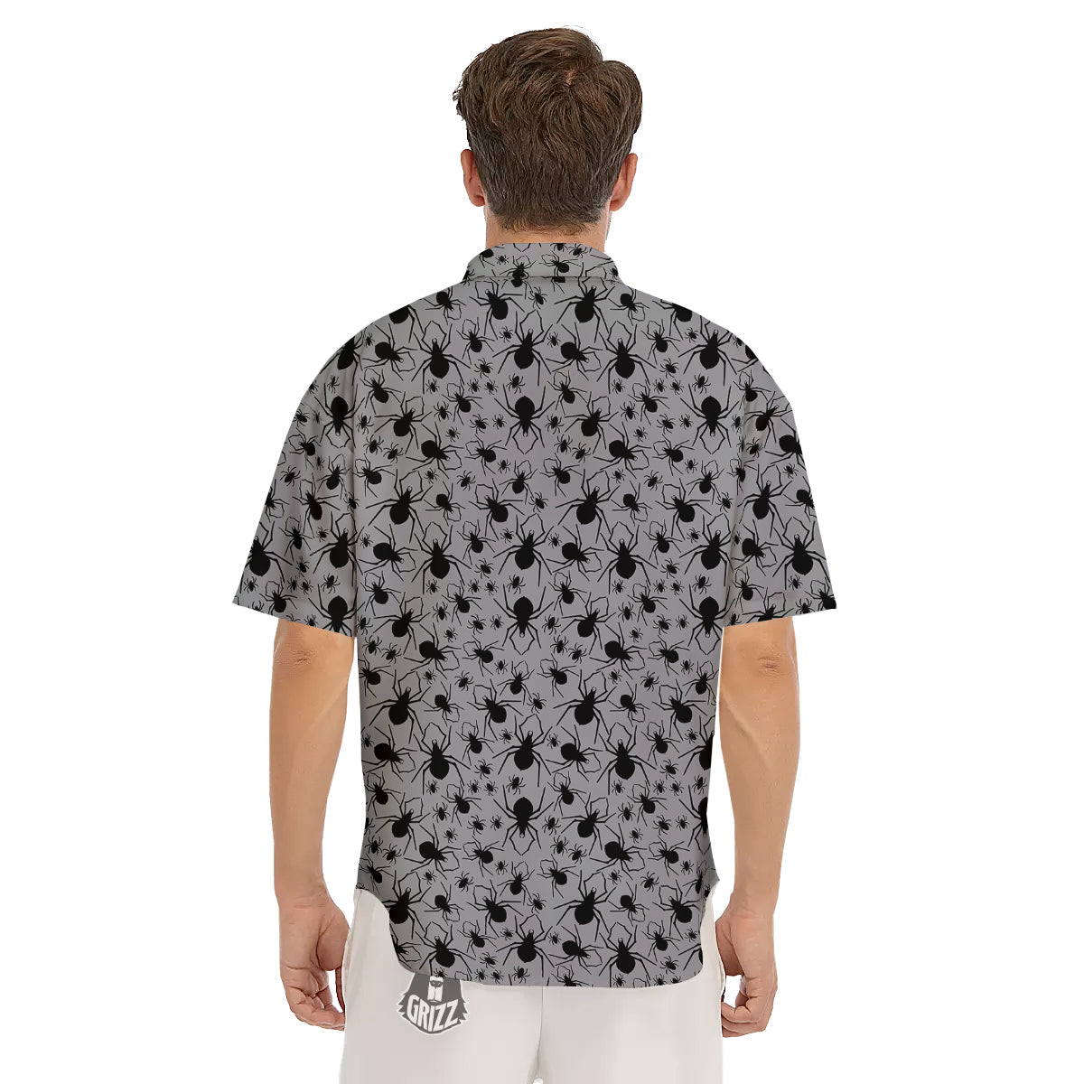 Black Spider And Grey Print Pattern Men's Short Sleeve Shirts-grizzshop