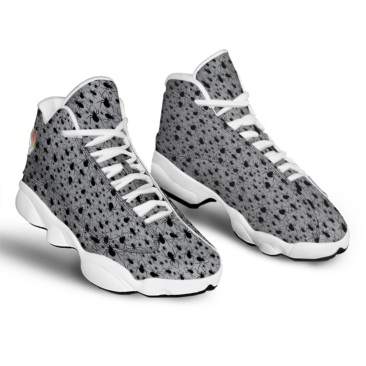 Black Spider And Grey Print Pattern White Basketball Shoes-grizzshop