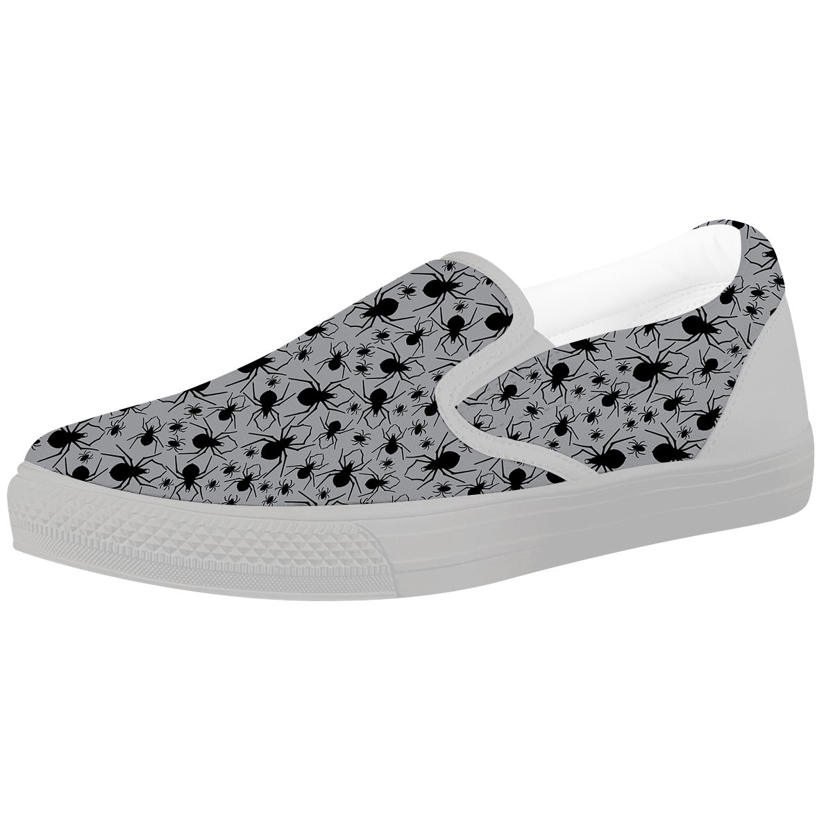 Black Spider And Grey Print Pattern White Slip On Shoes-grizzshop