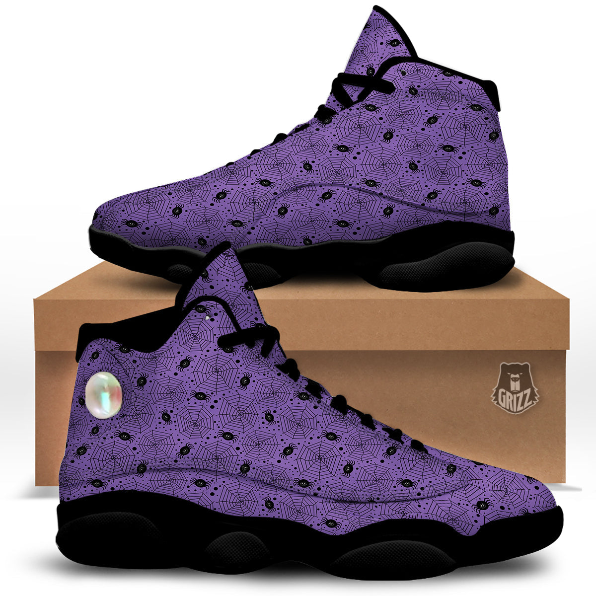 Black Spider And Purple Print Pattern Black Basketball Shoes-grizzshop