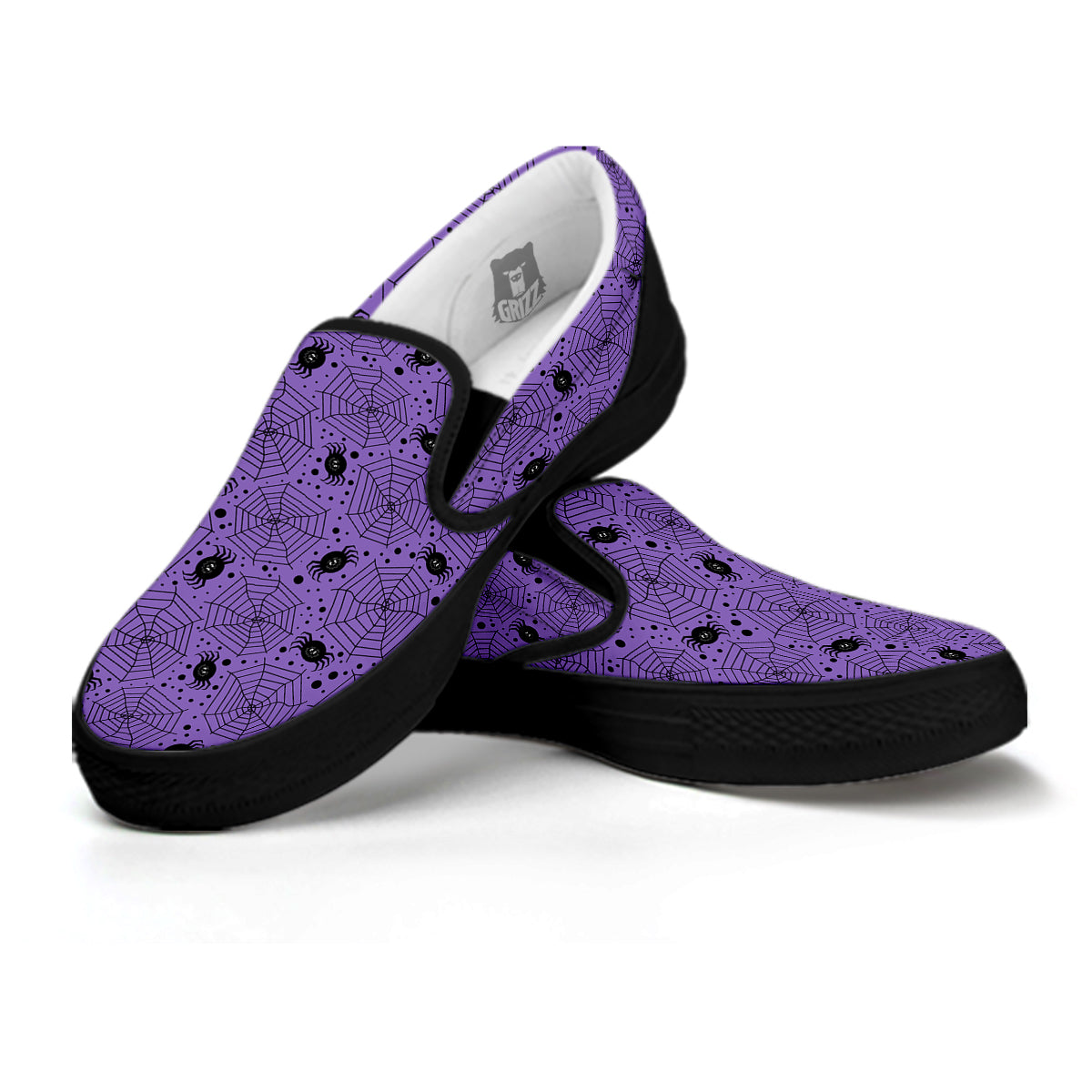 Black Spider And Purple Print Pattern Black Slip On Shoes-grizzshop