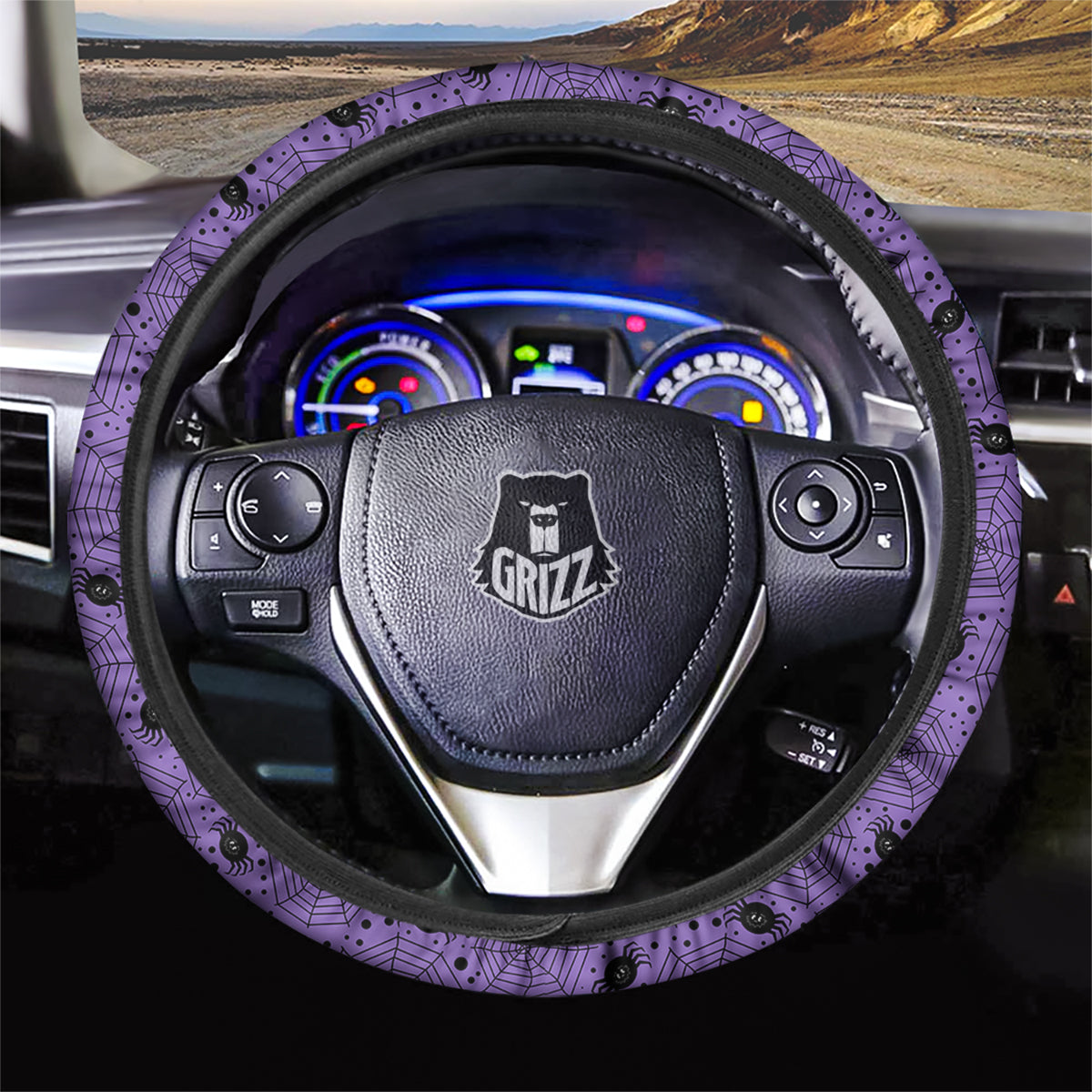 Black Spider And Purple Print Pattern Car Steering Wheel Cover-grizzshop