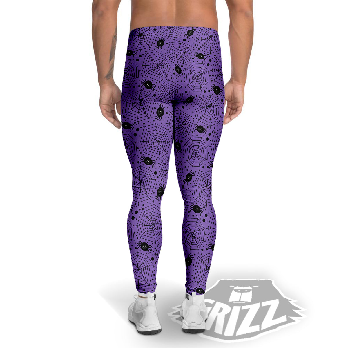 Black Spider And Purple Print Pattern Men's Leggings-grizzshop