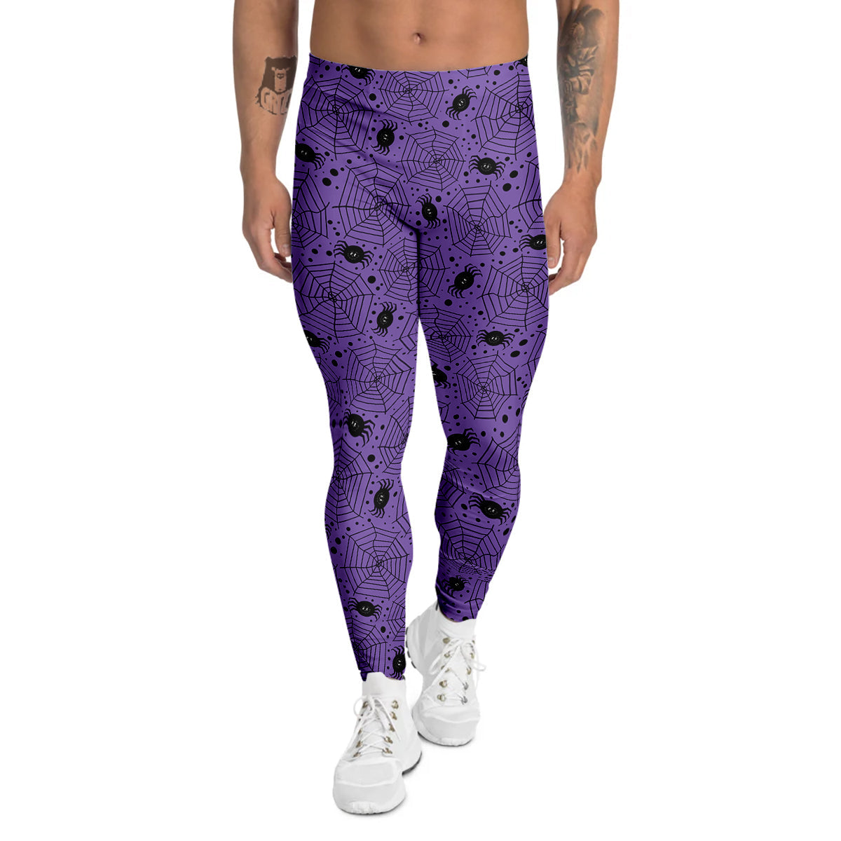 Black Spider And Purple Print Pattern Men's Leggings-grizzshop