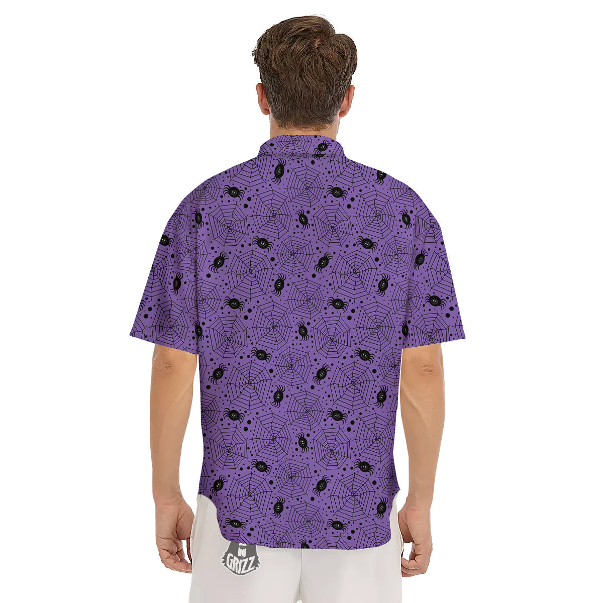 Black Spider And Purple Print Pattern Men's Short Sleeve Shirts-grizzshop