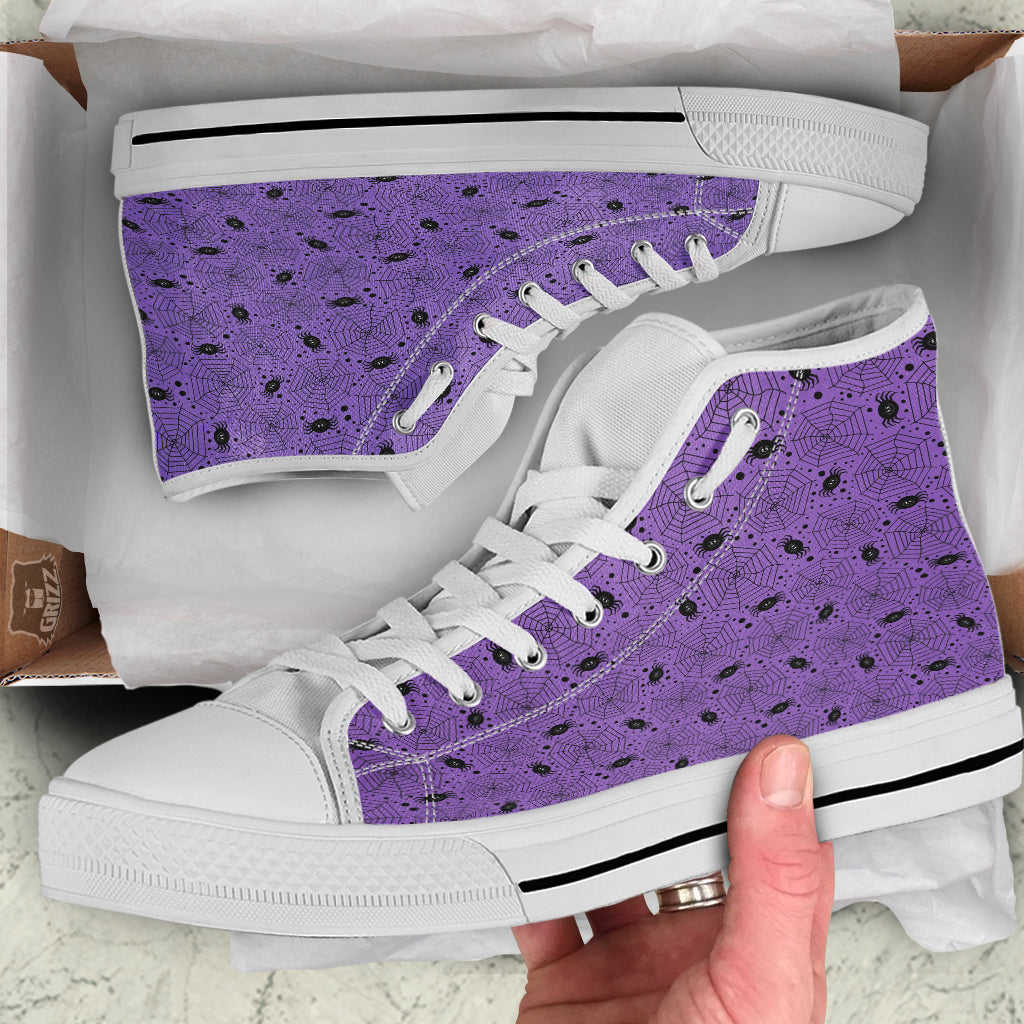 Black Spider And Purple Print Pattern White High Top Shoes-grizzshop