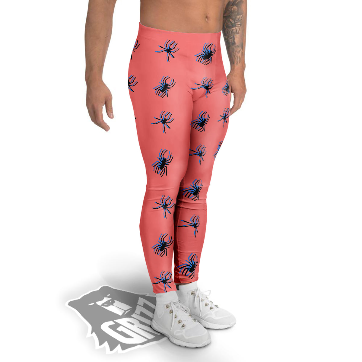 Black Spider Pink Print Pattern Men's Leggings-grizzshop