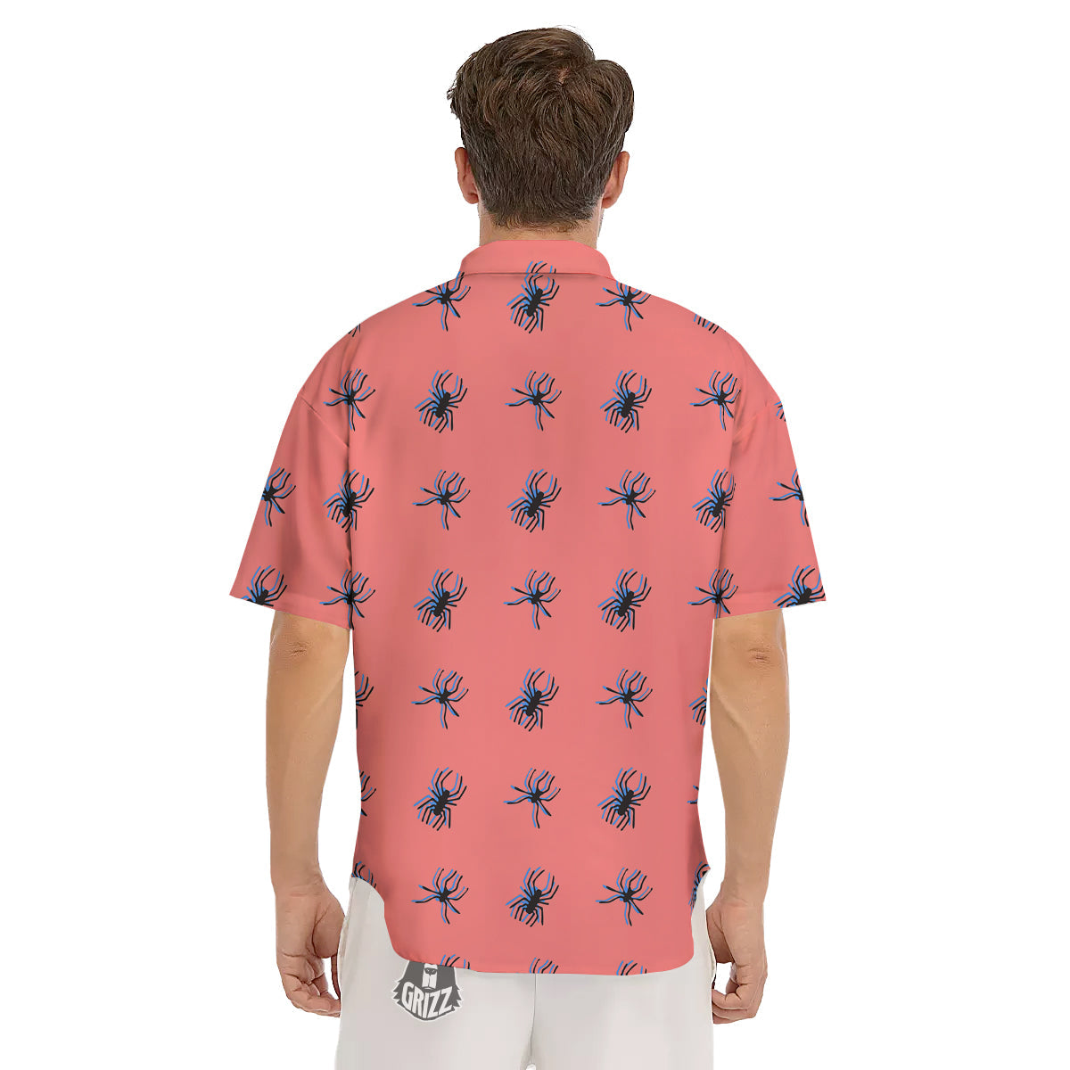 Black Spider Pink Print Pattern Men's Short Sleeve Shirts-grizzshop