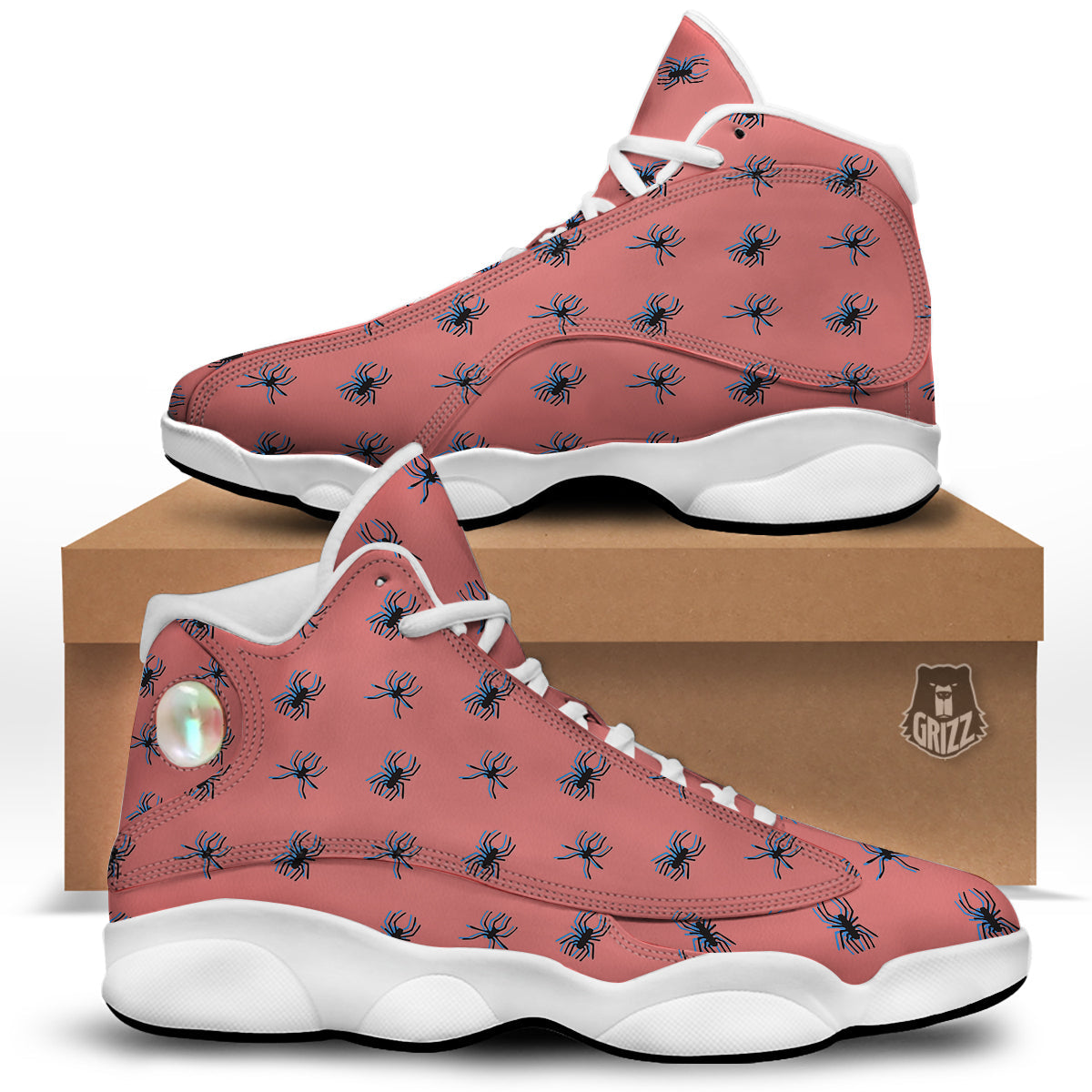 Black Spider Pink Print Pattern White Basketball Shoes-grizzshop