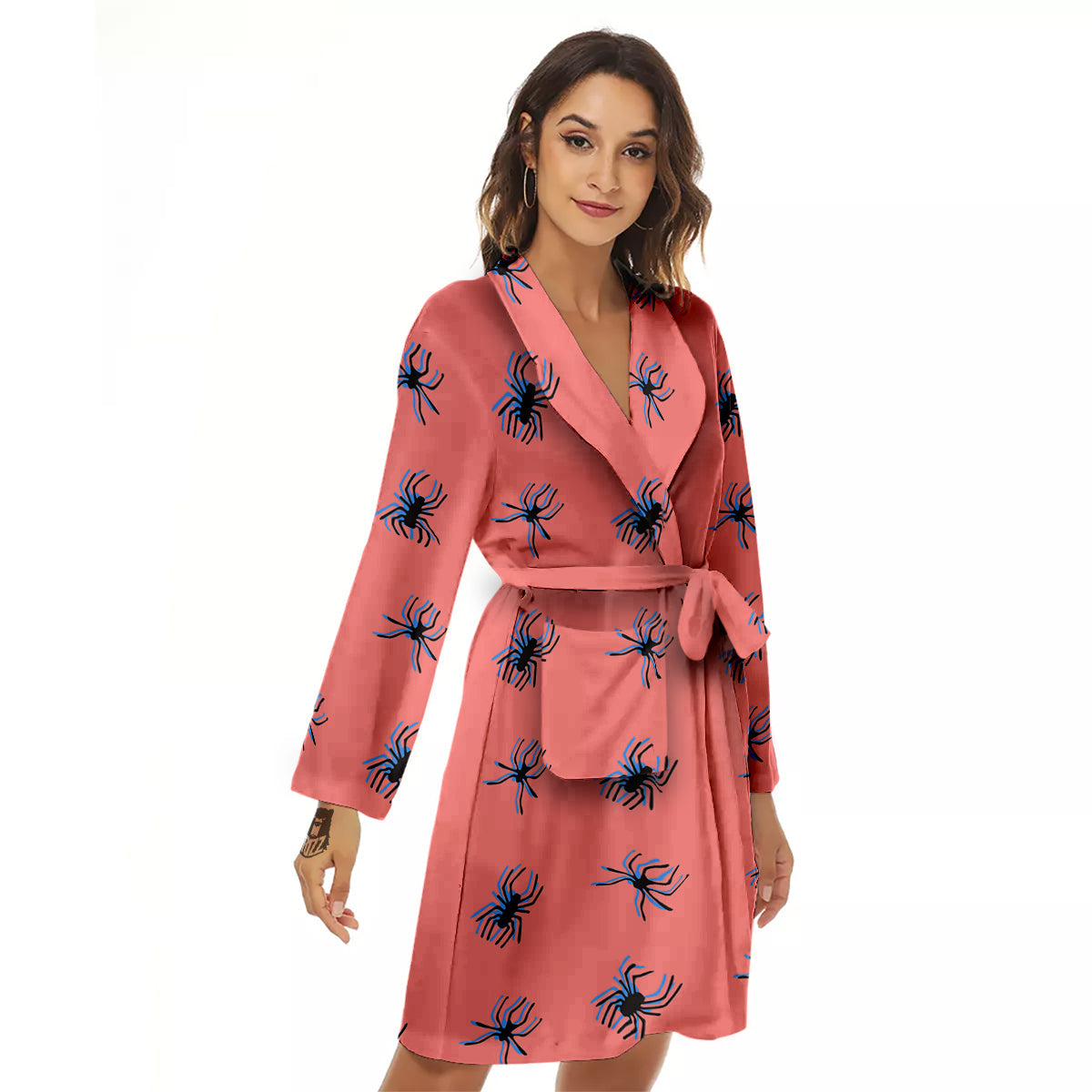 Black Spider Pink Print Pattern Women's Robe-grizzshop