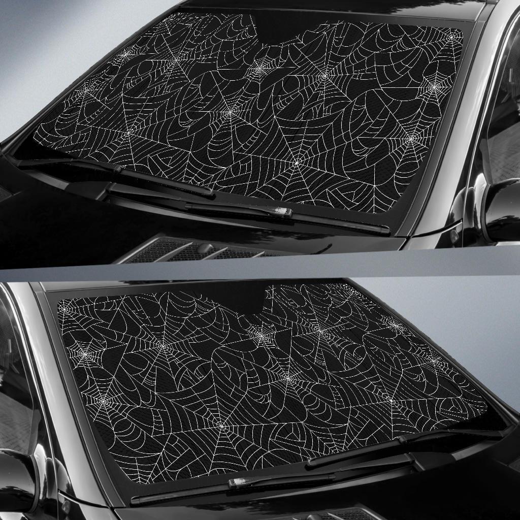 Black Spider Web Pattern Print Car Sun Shade-grizzshop