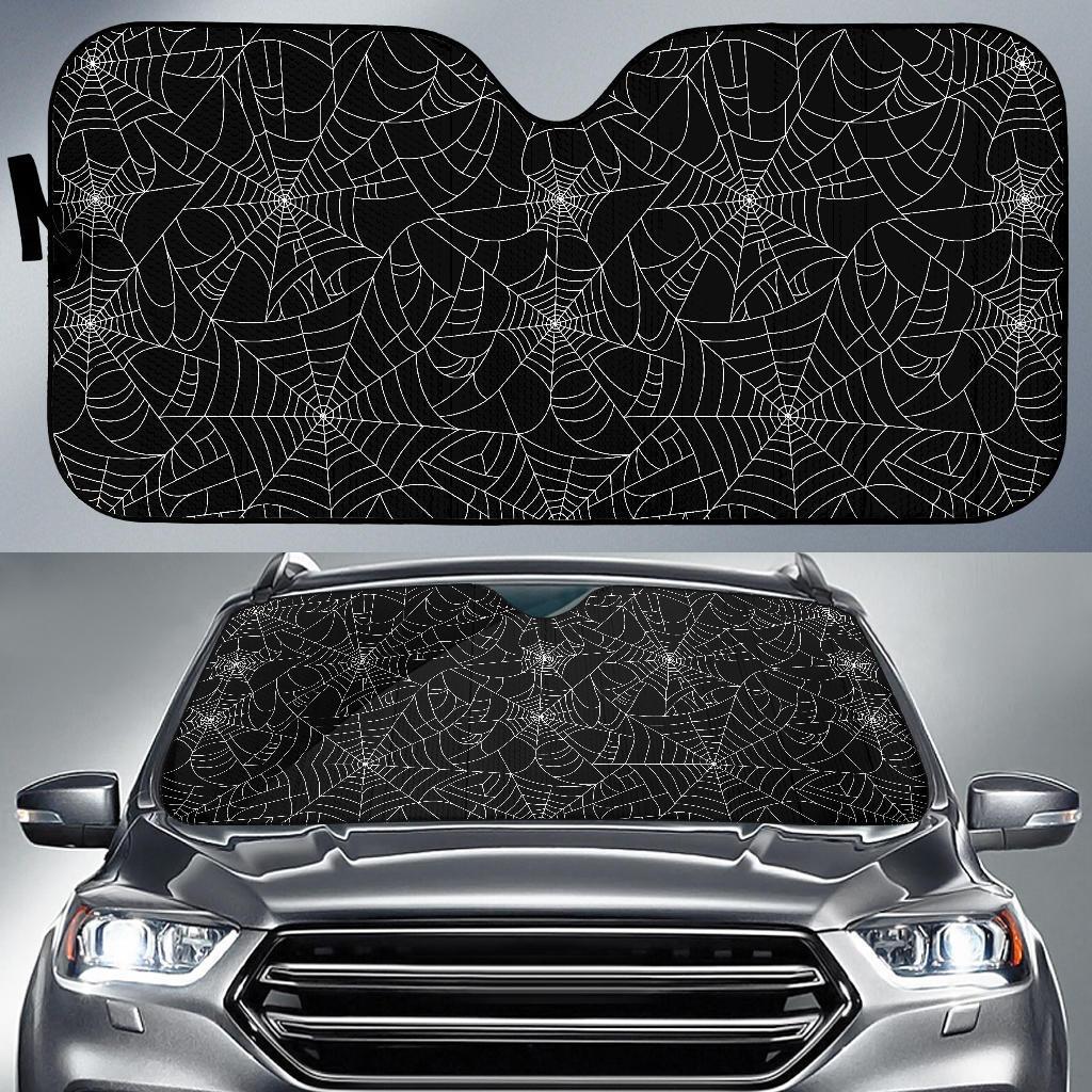 Black Spider Web Pattern Print Car Sun Shade-grizzshop