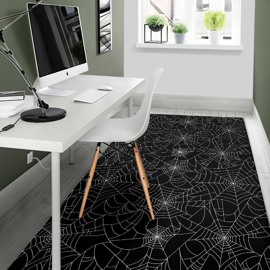 Black Spider Web Pattern Print Floor Mat-grizzshop