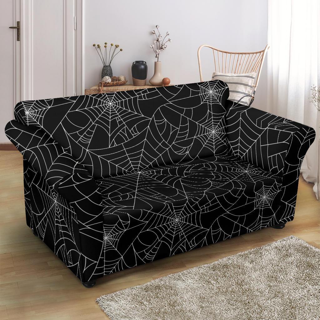 Black Spider Web Pattern Print Loveseat Cover-grizzshop