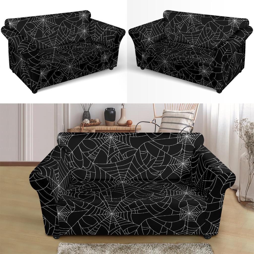 Black Spider Web Pattern Print Loveseat Cover-grizzshop