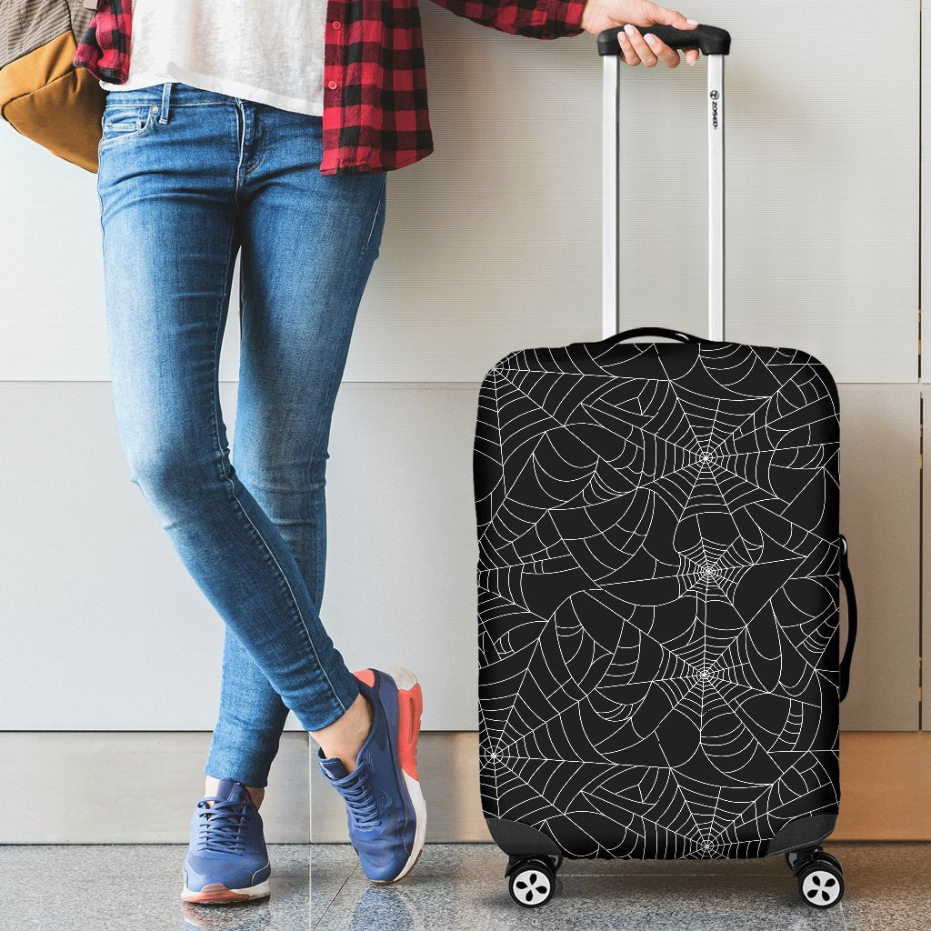 Black Spider Web Pattern Print Luggage Cover Protector-grizzshop