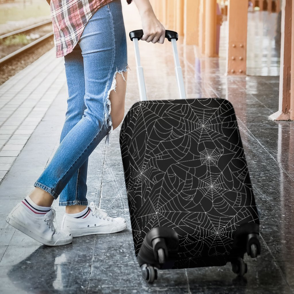 Black Spider Web Pattern Print Luggage Cover Protector-grizzshop