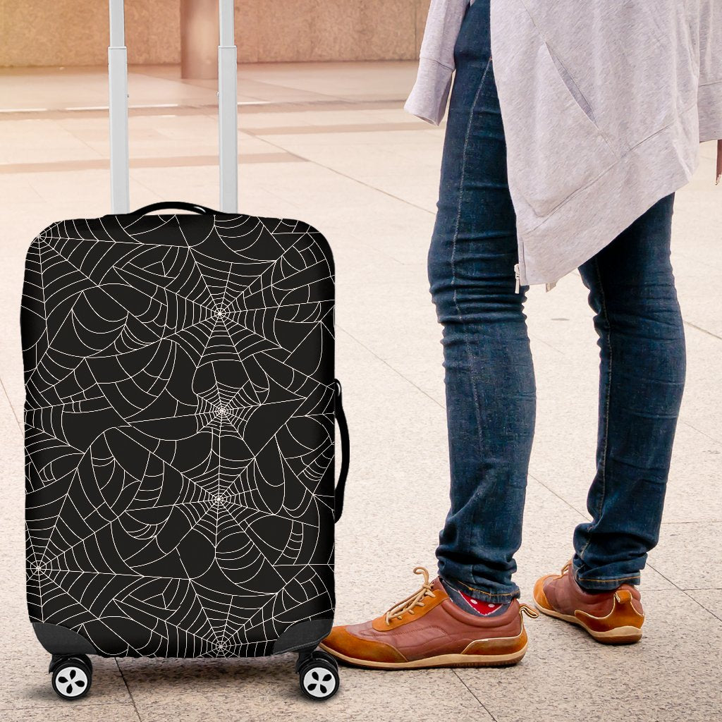 Black Spider Web Pattern Print Luggage Cover Protector-grizzshop