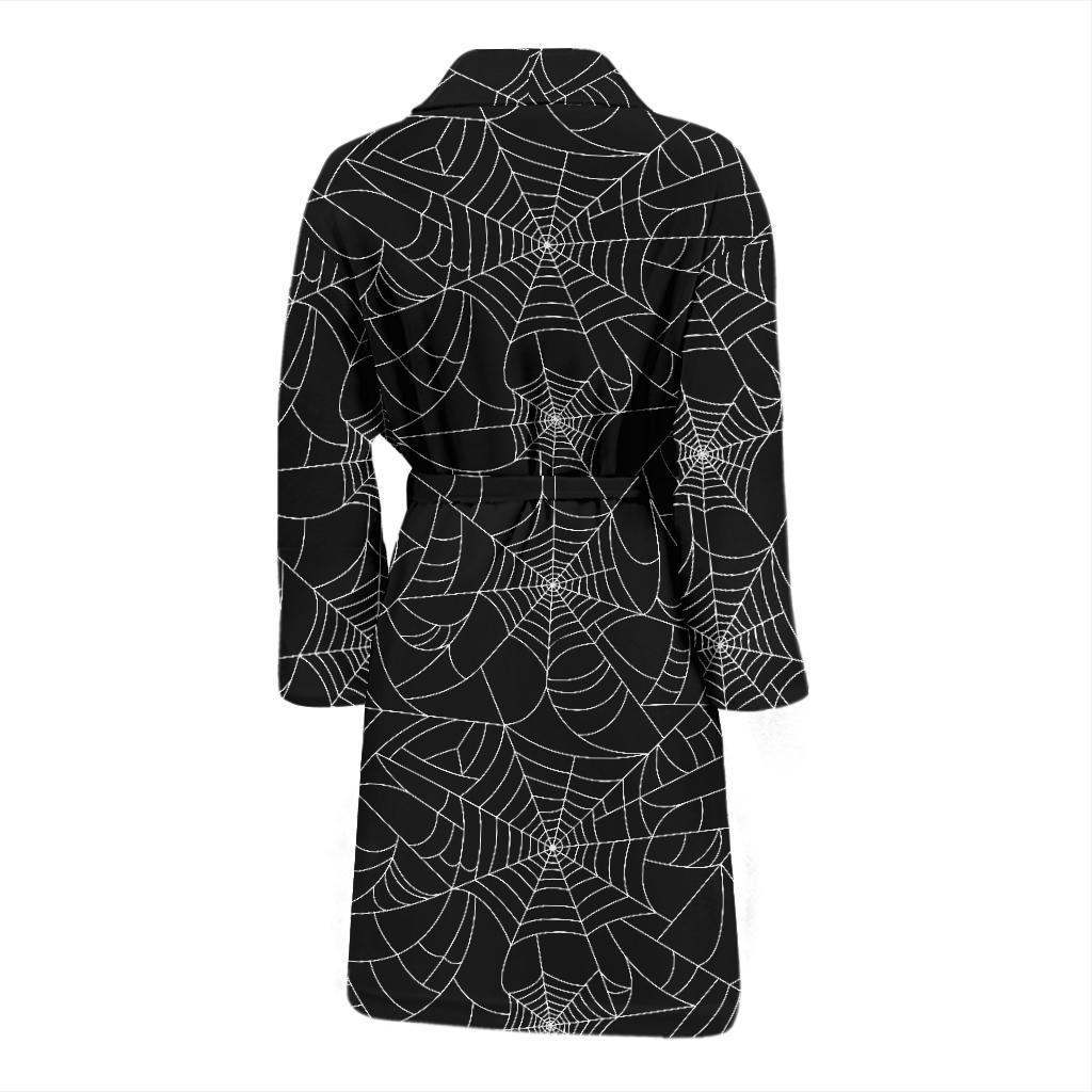 Black Spider Web Pattern Print Men Long Robe-grizzshop