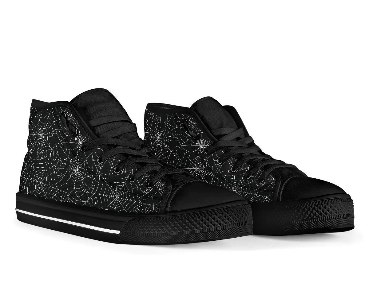 Black Spider Web Pattern Print Men Women's High Top Shoes-grizzshop