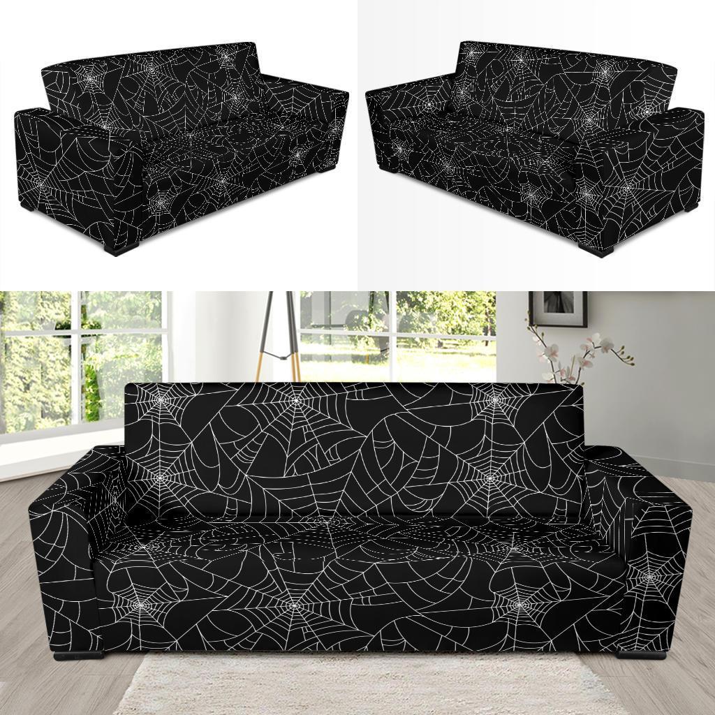 Black Spider Web Pattern Print Sofa Covers-grizzshop